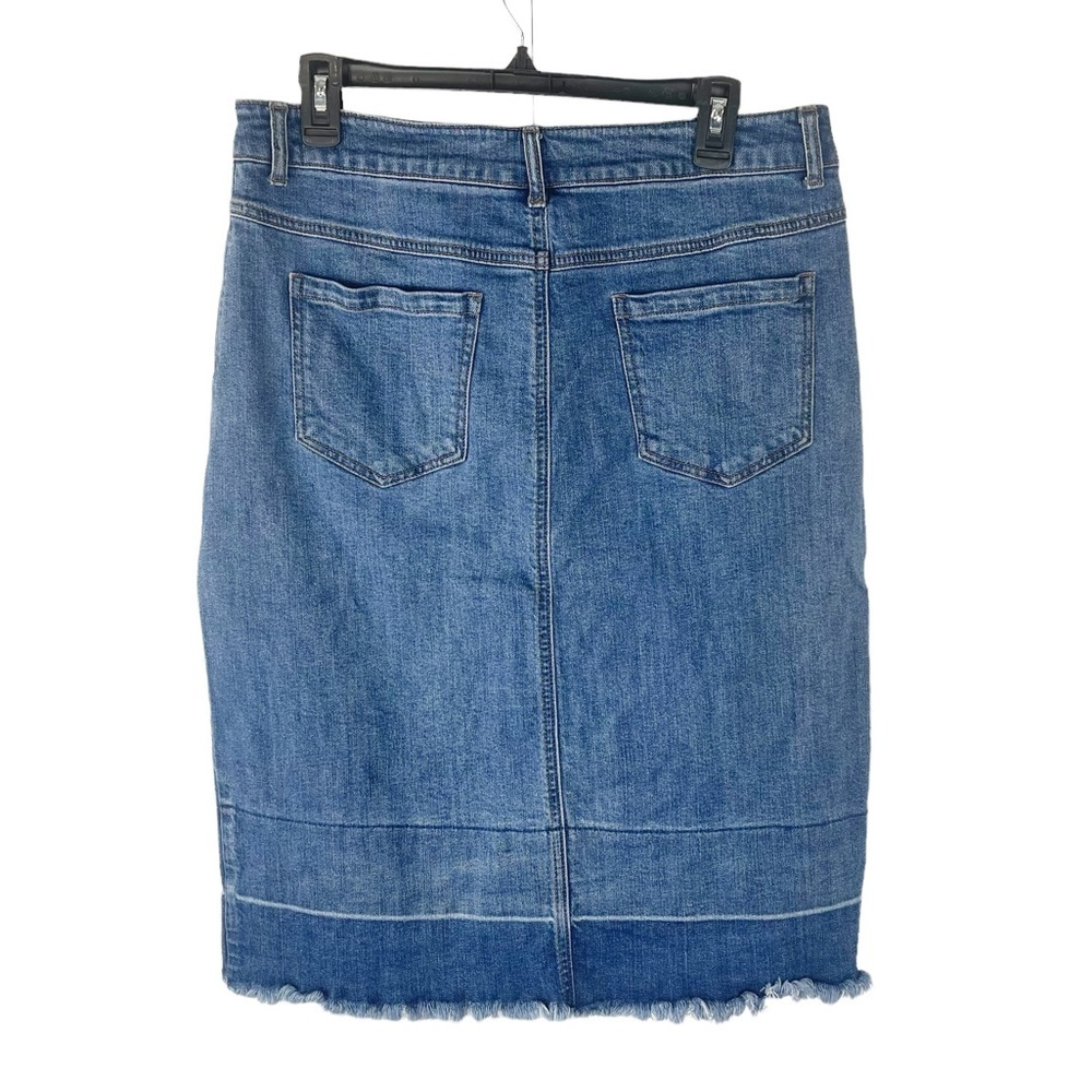 For the Republic Blue Raw Hem Fringe Midi Zip Front Slit Denim Skirt Size 12/30 - Picture 4 of 10